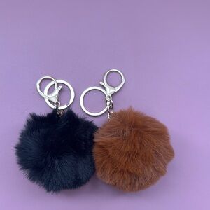 Faux Fur Pom Pom Keychain Set - Black and Brown